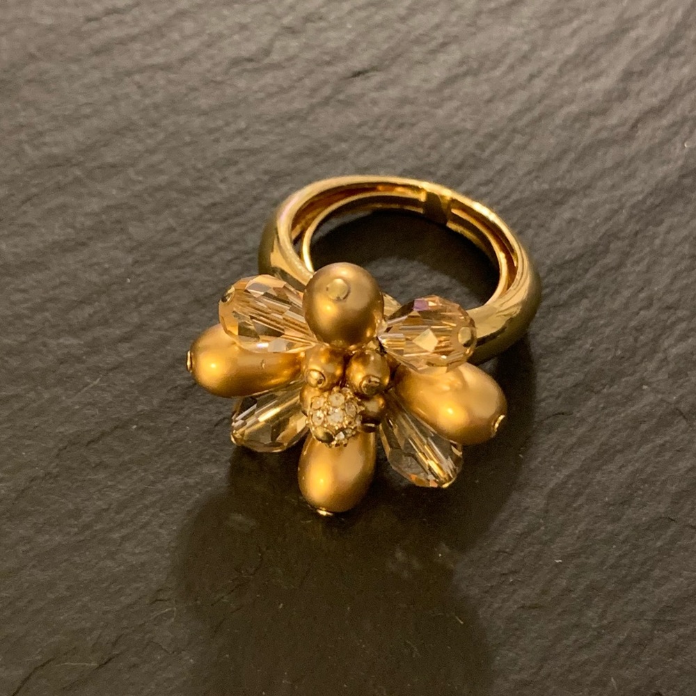 Vintage Blooming Flower Carolee Beaded Rhinestone Ring